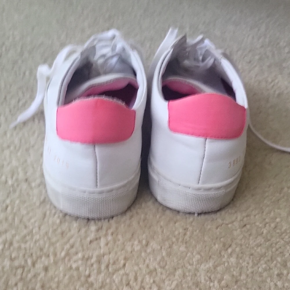 White Leather Sneakers with Pink Accents - Picture 6 of 6